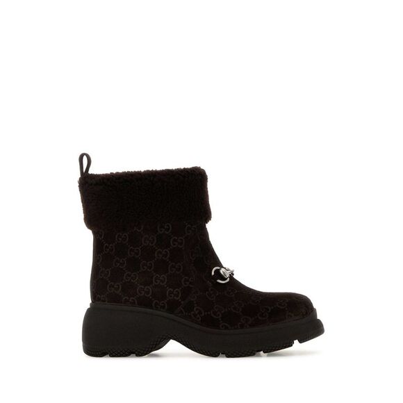 Gucci Women Dark Brown Suede Ankle Boots
